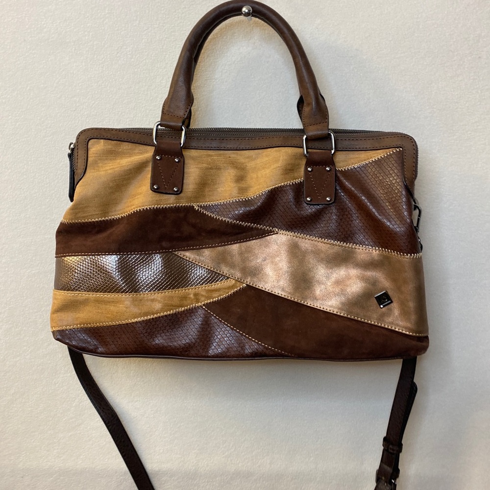 Paula Vera Brown Patchwork Handbag Shoulder Strap
